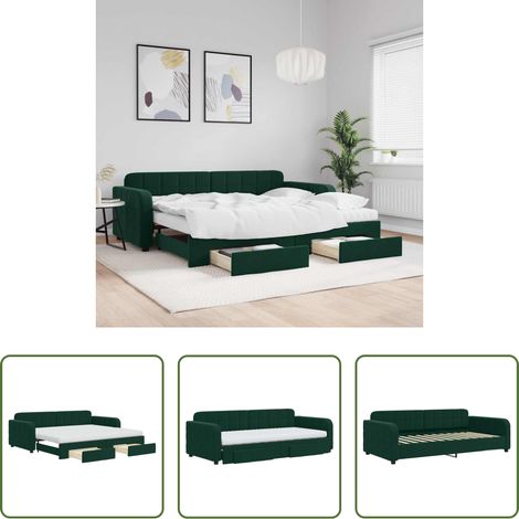 vidaXL Sofa-Bett - Tagesbett Ausziehbar mit Schubladen Dunkelgrün 90x200 cm Samt (1/5)
