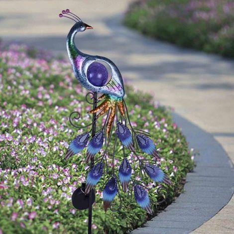 Statue de paon en métal de 80 cm, lumière solaire LED, ornement décoratif pour jardin, éclairage de terrasse et balcon (1/4)