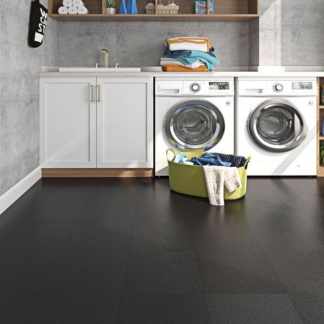 16 Dalles PVC Adhesives Sol Noires Imperméable Lino Sol Cuisine 30CM X 30CM Revetement de Sols Adhesif pour Salle de Bain Lame PVC Adhesive Noir Dalle Sols Autocollant Salon Toilette (1/5)