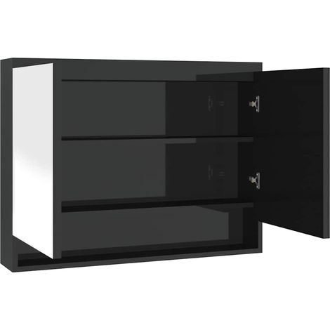 Armadietto Bagno Mobile da Bagno con Specchio 80x15x60 cm in MDF Nero Lucido (1/5)