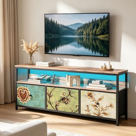 Meuble TV style industriel – Meuble TV de rangement – Meuble bas pour salon – Éclairage LED – Espace de rangement modulable – Coloré (1/5)