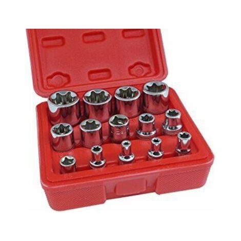 SET DI CHIAVI A BUSSOLA TORX FEMMINA 14 PEZZI MISURE DA E4 A E24 CHROME VANADIUM