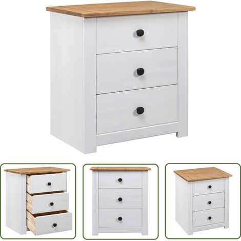 The Living Store Nachttisch Weiß 46 x 40 x 57 cm Panama-Kiefer - Nachtschränkchen - Holzschrank - Sideboard - Wohnzimmerschrank - Eiche Tisch (1/5)