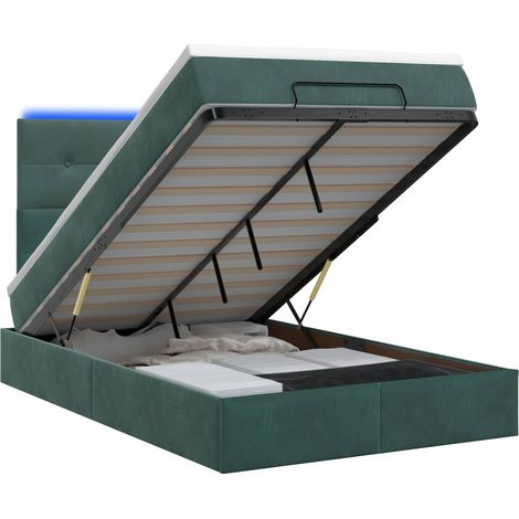 Maison Exclusive - Lit coffre avec matelas et LED Vert foncé 120 x 200 cm Velours (1/5)