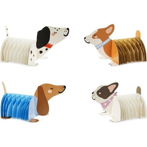Wabenförmige Papierdekorationen Hunde, gemischt (1 Packung / 4 Stück)