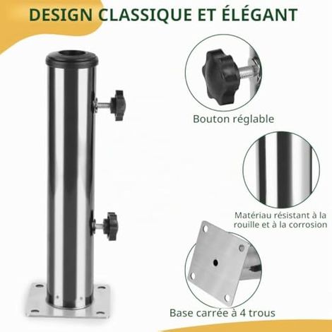 Tube de parasol Ø57 mm en acier inoxydable réglable avec 3 anneaux (1/3)