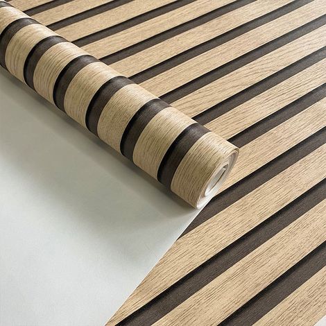 Tapete in Holzoptik, braun, Akustikpaneele, 3D-Effekt, skandinavische Holzpaneele, natürliche Optik, modern, 9,5 x 0,53 m (1/4)