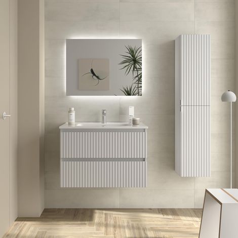 Mueble de Baño KIRA 80cm Blanco Mate 2 cajones Lavabo 1 poza Porcelana (1/5)