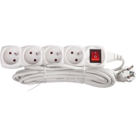 Cable de extensión con interruptor, 4 tomas, 5 m, H05VV-F 3G1, blanco, P1415