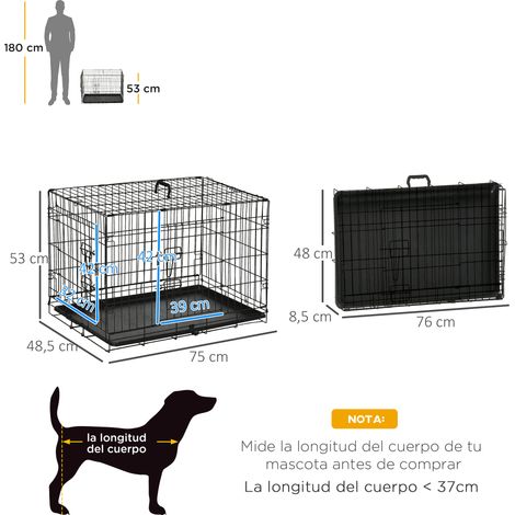 Cage de transport pliable pour chien. avec 2 portes. plateau et poignée amovibles. 75 x 48.5 x 53 cm. noire (1/5)
