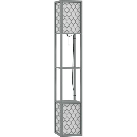 Floor Lamp with Shelves, Dual Light, Modern Tall Standing Lamps, with Pull Chain Switch (Bulb not Included), Light Grey