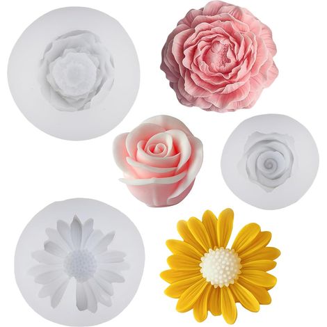 3 Pièces Moules à Bougies en Silicone, Moule Silicone Bougie Fleur 3D, Moule Bougie Fleur, Moules pour Bougies en Forme de Marguerite, pour Bougie, Savon, Chocolat, Gâteau, Bonbons, Pâtisserie (1/5)
