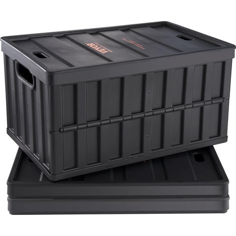 Caisse de Rangement Plastique Pliable avec Couvercles 3PCS Bac de Rangement Empilable Capacité d'Une Boîte 65 L avec Poignées Grands Bacs Robustes pour Vêtements Jouets Livres Accessoires, Noir (1/5)