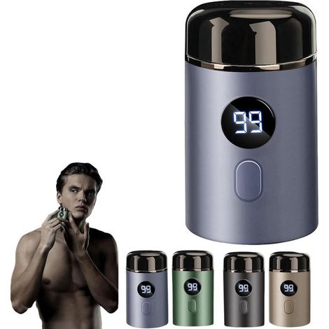 Rasoio elettrico - Mini rasoio elettrico portatile - Ricaricabile con indicatore LED di batteria - Regolabarba impermeabile per uomo - 7x4 cm - Blu (1/5)