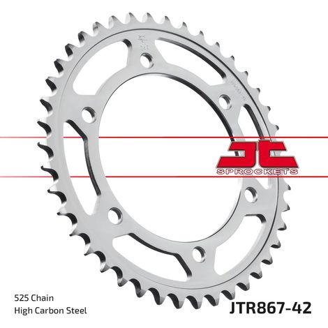 Pi帽贸n trasero de acero JT R867-42, 42 dientes, tama帽o 525 (1/2)