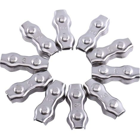 10 Pièces Pince de Câbles Métallique de 3mm, Attache pour Câble Métallique Duplex M3 en Acier Inoxydable Duplex Câble Pinces pour Cordes à Linge (1/5)