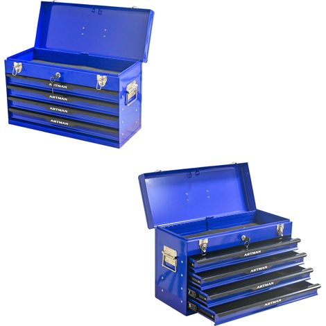 Caisse à outils portable en acier avec serrure, 53,2 x 22,3 x 34,5 cm, bleu et noir (1/5)