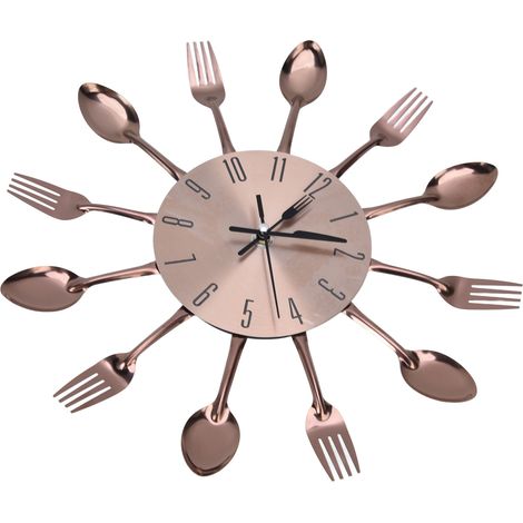 Couverts en acier inoxydable doré, horloge murale avec fourchette, couteau et cuillère, décoration cuisine et salle à manger (livrée sans pile) (1/5)
