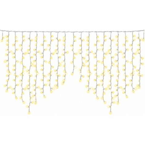 ETTROIT 216 LED-Lichtvorhang, 5 m, gelbes Licht, weißes Kabel, IP65, ausziehbar, Blitzeffekt, mit Drähten unterschiedlicher Länge (von 3 bis 12 cm) für einen dynamischen Effekt (1/5)