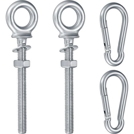 Schraubhaken mit Karabiner, M8 x 80 mm, metrische Gewindeschraube, 2 Ösenschrauben, Ringhaken, 2 Edelstahlkarabiner (1/5)