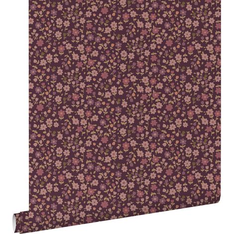 papier peint fleurs violet aubergine  - ESTAhome