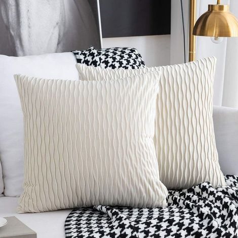 Lot de 2 Housse de Coussin, Velours Housses d'oreiller Modernes pour Canapé-lit Canapé ChaiseChambre Salon, 45x45cm, Blanc (1/5)