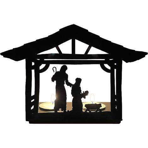 Chandeliers en fer forgé forme crèche Déco Noël Support lampe à thé Cadeau artisanal style rustique élégant pour intérieur (1/5)