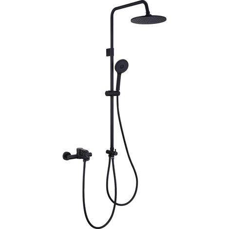 Colonne de Douche Baignoire Noir Inox avec Mitigeur Mural, Set de Douche avec Douchette 4 Jets, Hauteur Réglable Sans Perçage Supplémentaire (1/5)