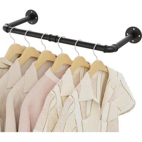 Tringle à vêtements murale, armoire murale de 49 cm, tringle à vêtements de style industriel, cintre de salon, chambre à coucher, gain de place, facile à assembler, robuste et durable, noir (1/5)