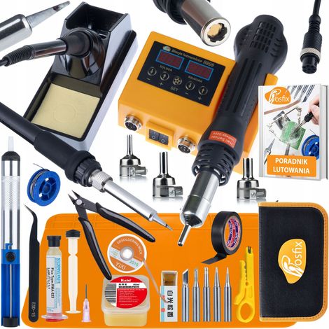Rosfix Orange Husky 2 en 1 ProKit - Estaci贸n de soldadura de aire caliente + Punta  660 W  LCD  100-480 掳C  Set 16 en 1  Estuche  Gu铆a  Soldadura SMD de precisi贸n