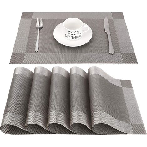 Placemat - PVC - 45 cm x 30 cm - Anti-dérapant - Résistant à la chaleur et à l'usure - Pour Cuisine Salle À Manger Restaurant - Lot de 6 (1/5)