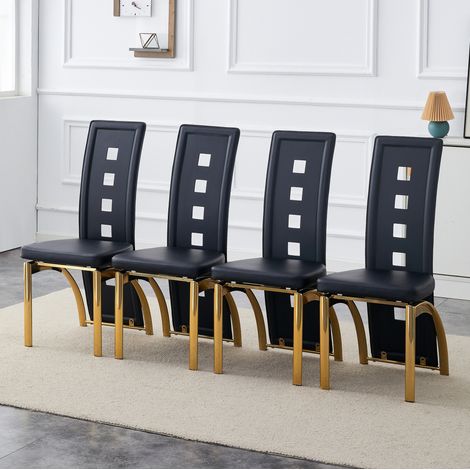 Lot de 4 chaises de salle à manger à dossier ajouré, PU noir et pieds métal doré, 102,5 cm (1/5)