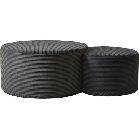 Set aus 2 runden gepolsterten Hockern aus schwarzem Stoff, Schaumstoff, montagefrei (1/5)