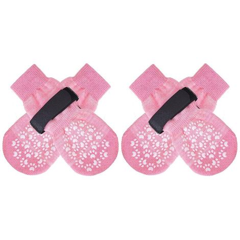 Lot de 4 paires de chaussettes antidérapantes pour chien avec bride ajustable, en coton doux pour protéger les pattes et résistantes aux griffures, pour chiens de toutes tailles, en intérieur comme en (1/5)
