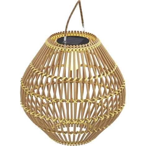 Lampe solaire de jardin en rotin étanche avec capteur de lumière, design cylindrique, jaune, pour une utilisation extérieure