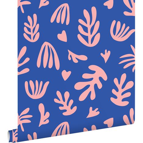 papier peint plantes dans le style Matisse bleu et rose - ESTAhome (1/5)