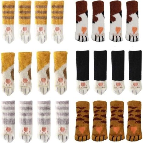 Lot de 24 chaussettes de chaise avec motif pattes de chat mignon 6 motifs de meubles, anti-rayures, anti-bruit, couvre-jambes de chaise, protège-jambes de table, protecteurs de sol. (1/5)