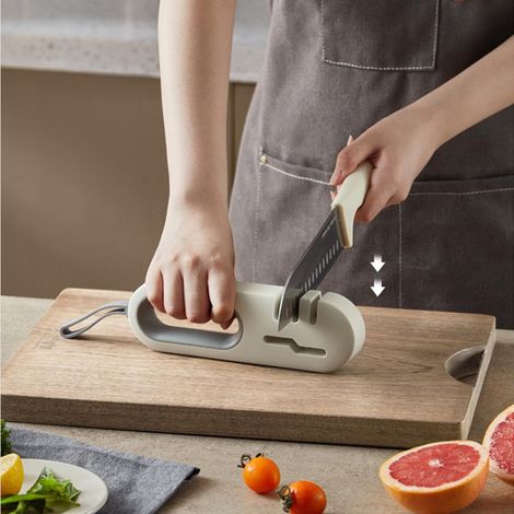 Affûteur de couteaux de cuisine multifonctionnel 4 en 1, affûteur de couteaux et de ciseaux en 4 étapes : antidérapant pour la cuisine, affûte les couteaux et les ciseaux (1/3)