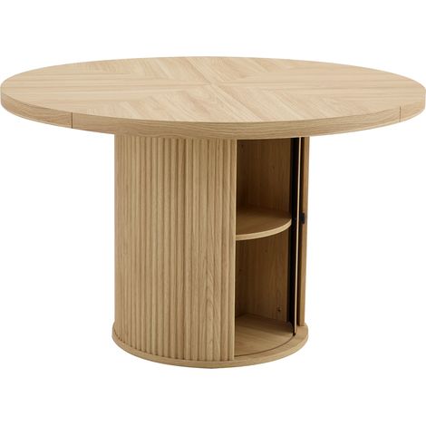 Table à manger ronde avec rangement, plateau effet bois, pied central avec meuble, 115 cm, 4 à 6 personnes, style scandinave moderne  CHICFURN (1/5)