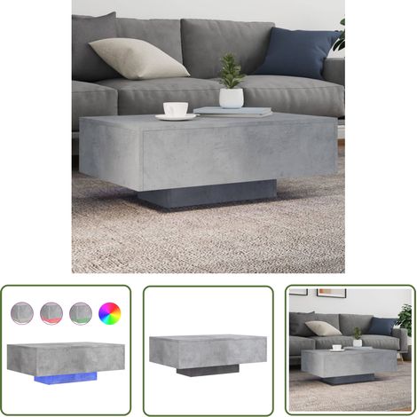 The Living Store Couchtisch mit LED-Leuchten Betongrau 85x55x31 cm - Couchtisch - Wohnzimmerstil - Holzwerkstoff Möbel - LED Beleuchtung - Grau Sofa Tisch (1/5)