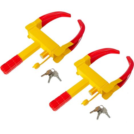 2 Pièces Antivol Voiture Sabot Roue, Bloque Roue avec Serrure de Sécurité et 6 Clés, Antidémarrage Griffe de Pneu Réglable 18-30cm, Universel pour Remorques, SUV, Caravanes (1/5)