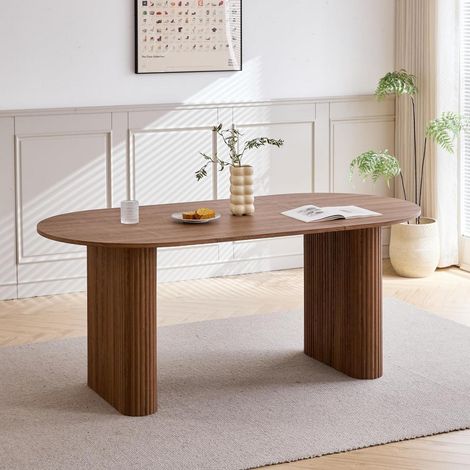 Table à manger ovale en bois 180 cm, design moderne, 6-8 personnes, marron foncé (1/5)