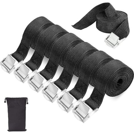 Kit de 6 sangles d'arrimage verrouillables pour le chargement de voitures et de camions - Sangles de serrage avec boucle pour le transport de motos (1/5)