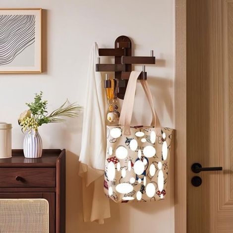 Porte-manteau mural pivotant - - Chêne naturel - 5 bras pliables - Pivotant 0 à 180° - Robuste et solide (1/4)