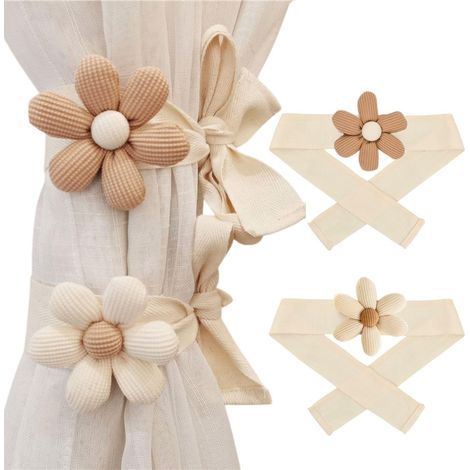 Lot de 2 Attaches pour Rideaux en Lin Fleuri 80 cm – Laissez-Passer bohème réglable sans perçage – Idéal pour Salon, Chambre, Bureau – Durable et Facile à Nettoyer (1/5)