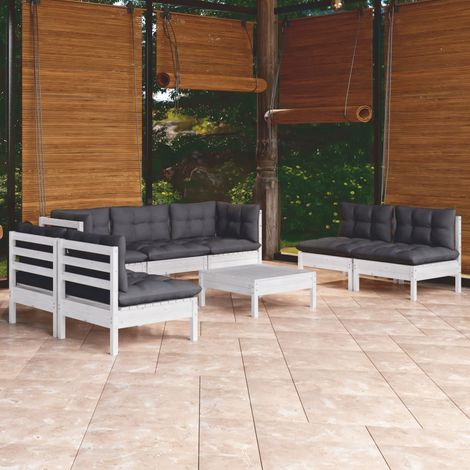 Salon de jardin 8 pcs Ensemble Table et Chaise de Jardin - avec coussins Bois de pin massif BV479225 - BonneVie (1/5)