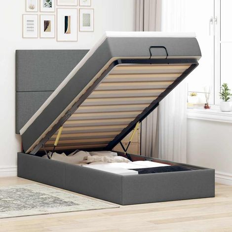 vidaXL Lit ottoman avec matelas gris foncé 90x200 cm tissu (1/5)