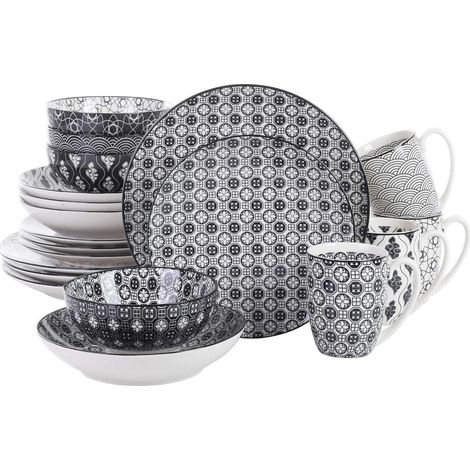 Kombiservice Porzellan Rund 4 Personen 20 Piece Schwarz Creme (1/5)