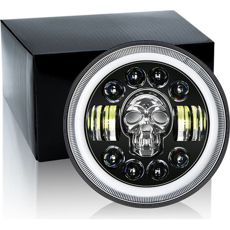 Phare de moto rond RVB de 7 pouces, phare de crâne Angel Eye IP67 étanche avec plusieurs modes d'éclairage pour véhicule tout-terrain de moto 12-80 V (1/5)