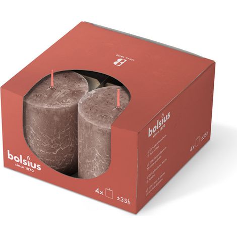 Bolsius Stumpenkerze Rustik Ø 6,8 x 8 cm rustikales taupe 4er Pack (1/2)